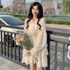 Set: Long-sleeve Ruffled A-line Chiffon Dress + Slipdress (various Designs)
