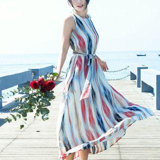 Sleeveless Print Tie-dye Midi Sundress