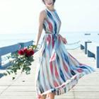 Sleeveless Print Tie-dye Midi Sundress