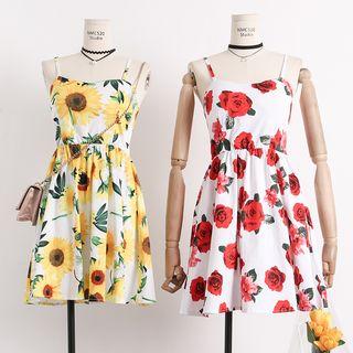 Flower-print Sleeveless A-line Dress