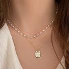 Layered Faux Pearl Necklace 1 Pc - Gold - One Size