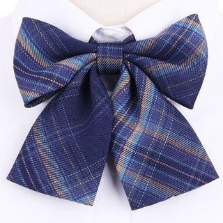 Plaid Ribbon Bow Tie Dark Blue & Yellow - One Size