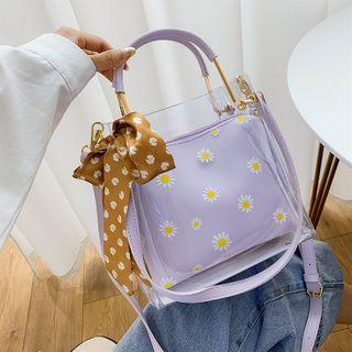 Floral Print Panel Pvc Crossbody Bag