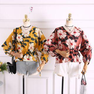 Floral Print Drawstring Waist Blouse