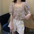 Square-neck Balloon-sleeve Blouse As Shown In Figure - One Size
