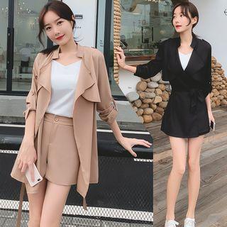 Set: Open Front 3/4-sleeve Blazer + Shorts
