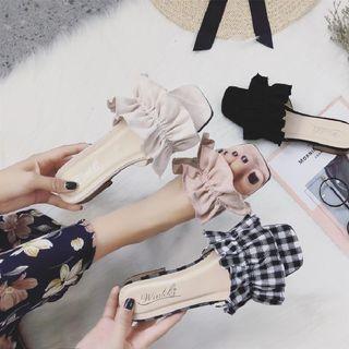 Low Heel Frill Trim Slide Sandals