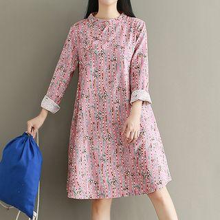 Print Long-sleeve Corduroy Dress
