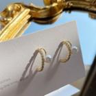 Rhinestone Open Hoop Faux Pearl Earrings Stud Earring - 1 Pair - 925 Silver Stud - Gold - One Size