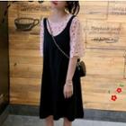Short-sleeve Floral T-shirt / Mini Pinafore Dress