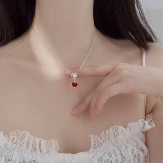 925 Sterling Silver Snowflake Faux Crystal Pendant Necklace Silver - One Size