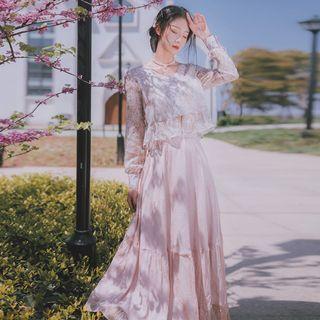 Long-sleeve Floral Top / A-line Maxi Skirt