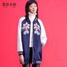 Fish Embroidered Long Bomber Jacket