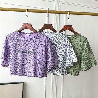 Short-sleeve Leopard Print Cropped T-shirt