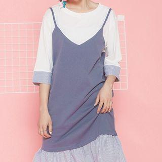 Mock Two-piece Color-block Ruffled Dress