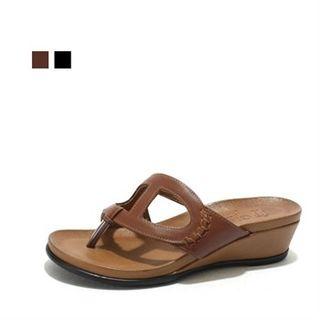 Genuine Leather Wedge Flip-flops