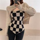 Set: Checkerboard Camisole Top + Cropped Sweater