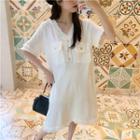 Short-sleeve Fray Hem Dress