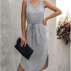 Sleeveless Drawstring-waist Midi A-line Dress