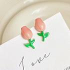 Floral Stud Earring 1 Pair - Silver Needle - Pink - One Size
