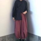 Hooded V-neck Blouse / Midi Skirt