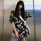 Floral Short-sleeve Button-down Shirt Black - One Size