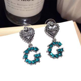 Letter Rhinestone Dangle Earring 1 Pair - Silver Needle - Emerald - One Size
