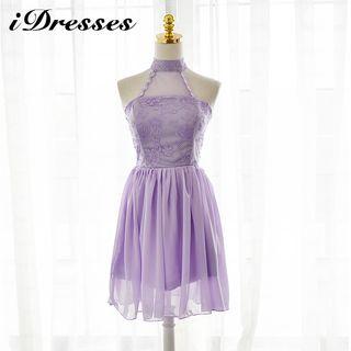 Embroidered Halter Cocktail Dress