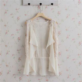 Sleeveless Lace-panel Light Jacket