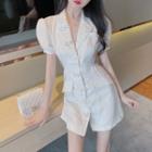 Puff-sleeve Embellished Mini A-line Shirtdress