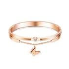 Fashion And Elegant Plated Rose Gold Butterfly Double 316l Stainless Steel Bangle With Cubic Zirconia Rose Gold - One Size