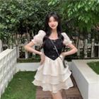 Puff-sleeve Tiered Mini Corset Dress