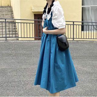 Puff-sleeve Plain Shirt / Sleeveless A-line Dress