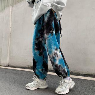 Gather-hem Tie-dyed Straight-cut Sweatpants