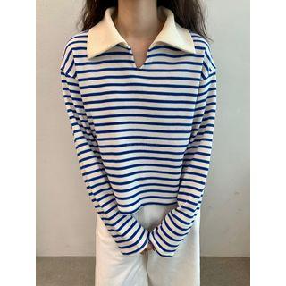 Collared Stripe Waffle T-shirt