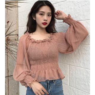 Smocked Long-sleeved Peasant Blouse