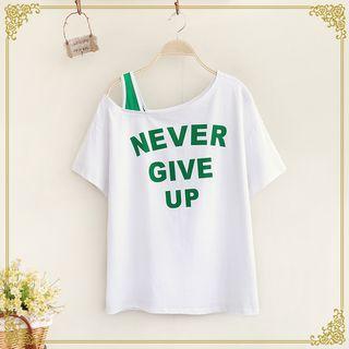 Lettering Off Shoulder Short Sleeve T-shirt