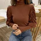 Long-sleeve Turtleneck Crinkled T-shirt