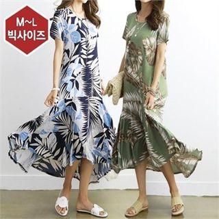 Round-neck Hawaiian Maxi Dress