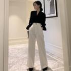 V-neck Long-sleeve Corduroy Top / Wide-leg Pants / Set