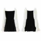Long-sleeve Two Tone Velvet Dress