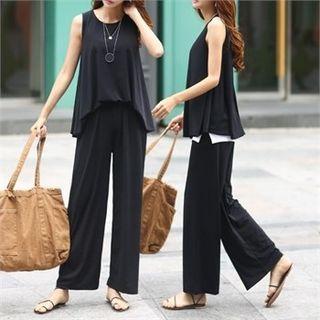Sleeveless Top & Wide-leg Pants Set