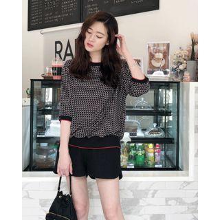 Geometric Pattern Rib-trim Blouson Top