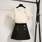 Set: Short-sleeve Blouse + Camisole + Mini A-line Skirt