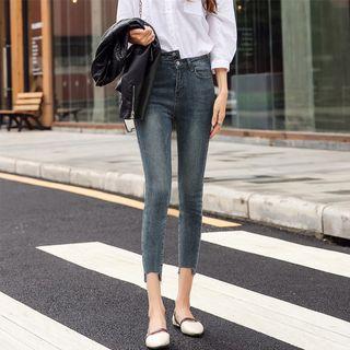 Washed Asymmetrical Cropped Skinny Jeans