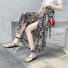 Leopard Print A-line Midi Chiffon Wrap Skirt