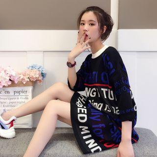 Lettering Elbow Sleeve Knit Dress