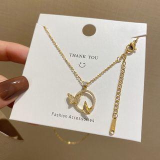 Butterfly Rhinestone Pendant Alloy Necklace X576 - Gold - One Size