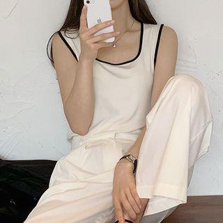 Square-neck Contrast-trim Tank Top