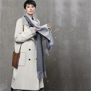 Two-tone Wool Blend Knit Coat